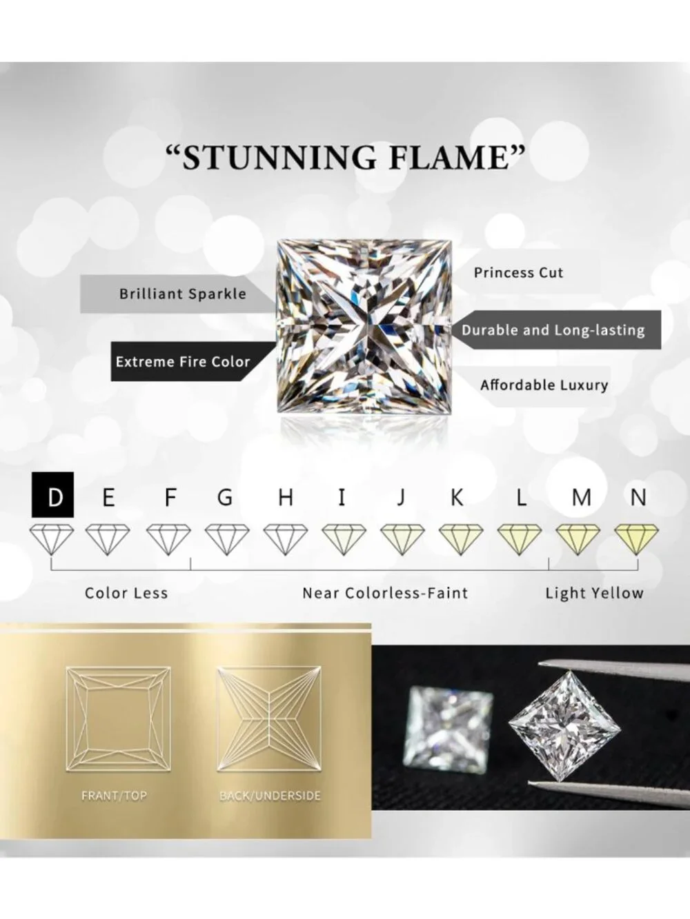 Elegant 18K Gold Plated Sterling Silver Princess Cut CZ Stud Earrings for All
